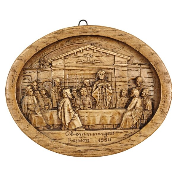 Oberammergau Passion 1990 Carved Wooden Wall Plaque With Last Supper Scene - Picture 1 of 6